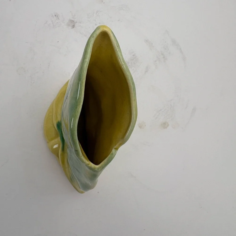 Mid-Century Modern Handcrafted Green and Yellow Leaf Vase